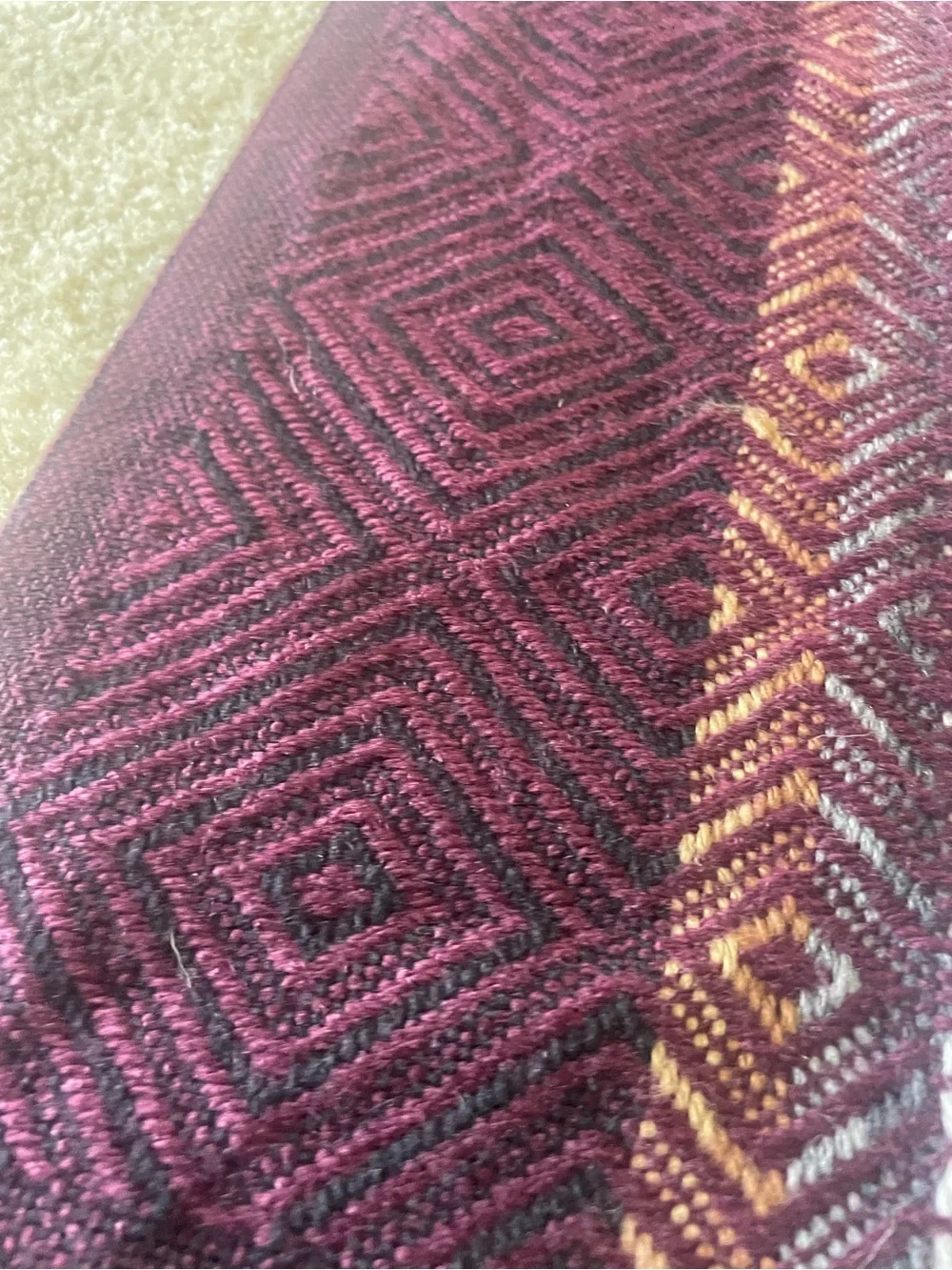 Handmade in Peru Patterned Tassel Scarf Vest - Burgundy Cream. OS